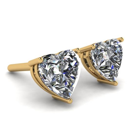 Heart Shape Diamond Stud Earrings Yellow Gold,  Enlarge image 3