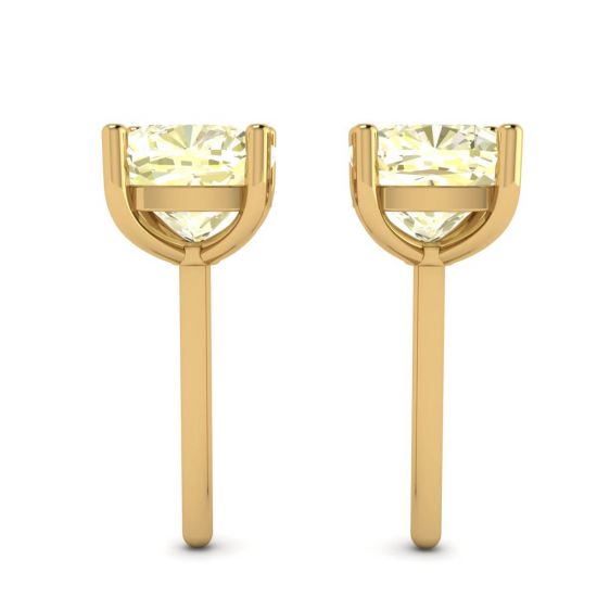Cushion Yellow Diamond Stud Earrings in 18K Yellow Gold,  Enlarge image 2