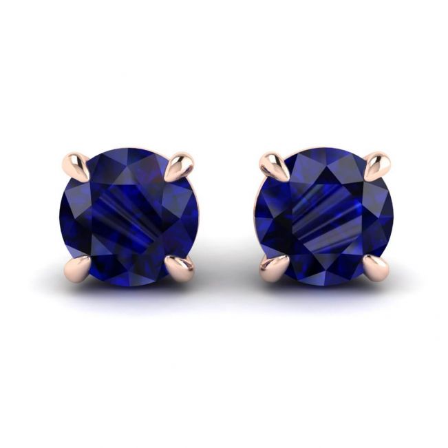 Classic Blue Sapphire Stud Earrings Rose Gold