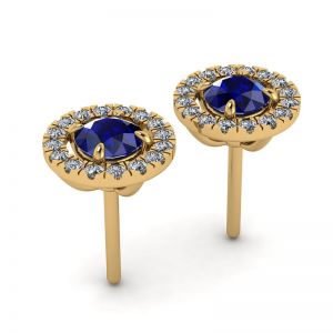 Sapphire Stud Earrings with Detachable Diamond Halo Yellow Gold - Photo 2