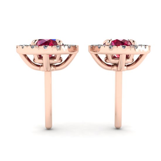 Ruby Stud Earrings with Detachable Diamond Halo Jacket Rose Gold, More Image 0