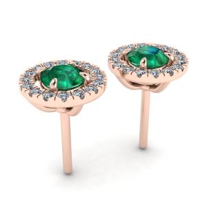Emerald Stud Earrings with Detachable Diamond Halo Jacket Rose Gold - Photo 2