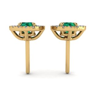 Emerald Stud Earrings with Detachable Diamond Halo Jacket Yellow Gold - Photo 1