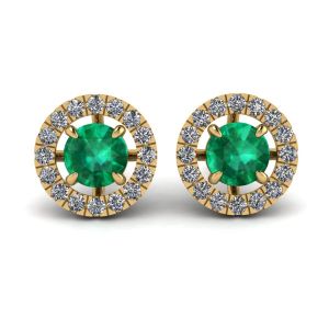 Emerald Stud Earrings with Detachable Diamond Halo Jacket Yellow Gold