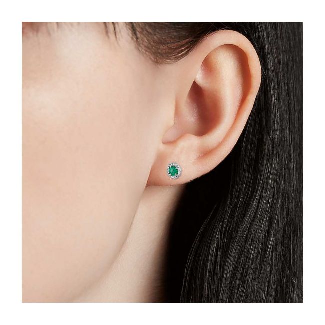 Emerald Stud Earrings with Detachable Diamond Halo Jacket - Photo 3