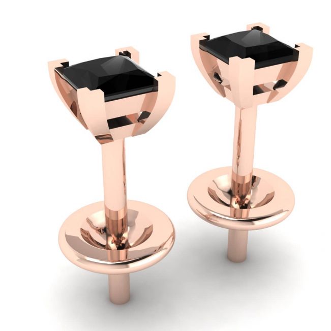 4 mm Princess Cut Black Diamond Stud Earrings Rose Gold - Photo 2