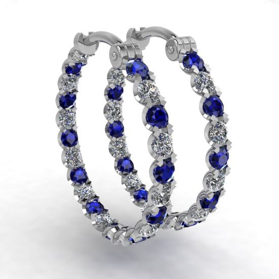 Diamond and Sapphire Hoop Earrings White Gold, Enlarge image 1