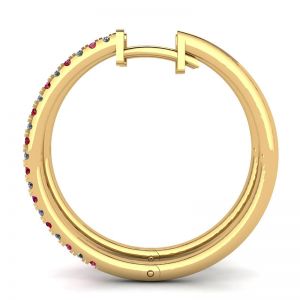 Yellow Gold Hoop Earrings with Rubies and Diamonds  - Photo 1