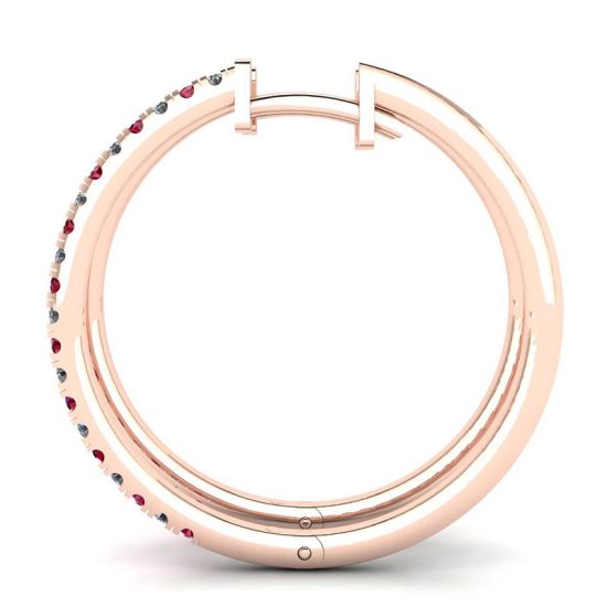 Rose Gold Hoop Earrings with Rubies and Diamonds, More Image 0