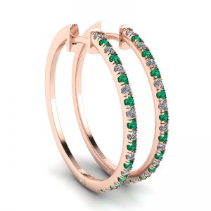 Diamond and Emerald Hoop Earrings Rose Gold