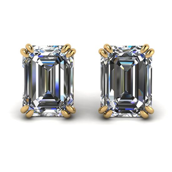 Emerald Cut Diamond Stud Earrings Yellow Gold, Image 1