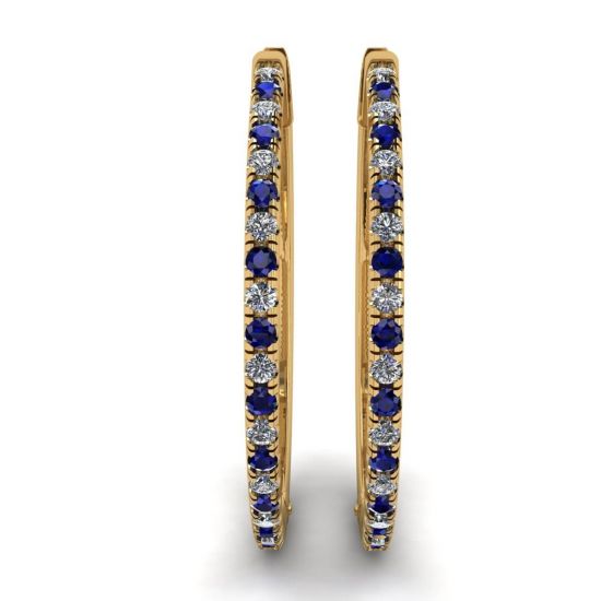 Hoop Sapphire and Diamond Earrings Yellow Gold, More Image 1