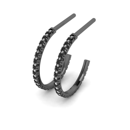 Black Diamond Hoop Earrings in White Gold, Image 1