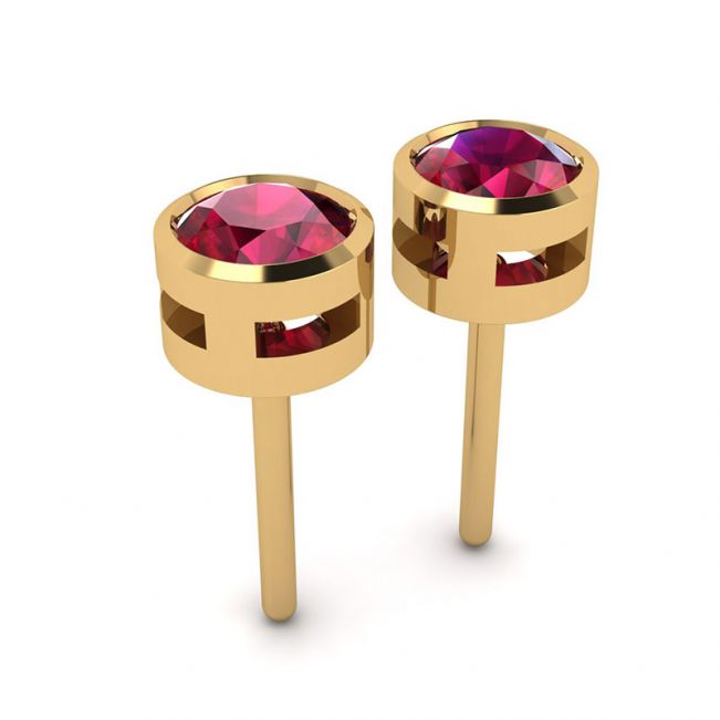 Ruby Stud Earrings in Yellow Gold - Photo 2