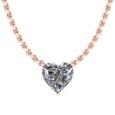 Heart Diamond Solitaire Necklace on Thin Chain Rose Gold