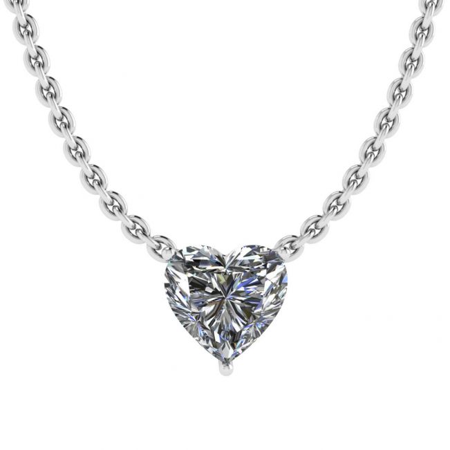 Heart Diamond Solitaire Necklace on Thin Chain White Gold