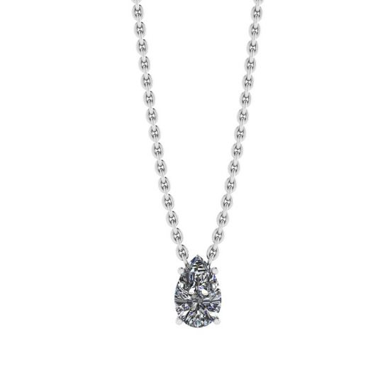 Pear Diamond Solitaire Necklace on Thin Chain, Enlarge image 1