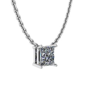 Princess Diamond Solitaire Necklace on Thin Chain White Gold - Photo 1