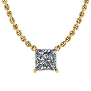 Princess Diamond Solitaire Necklace on Thin Chain Yellow Gold