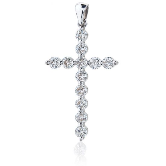 Cross Necklace with 12 diamonds in 18K White Gold, Enlarge image 1