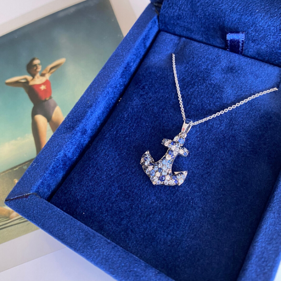 Anchor Sapphire Pendant in 18K White Gold,  Enlarge image 4