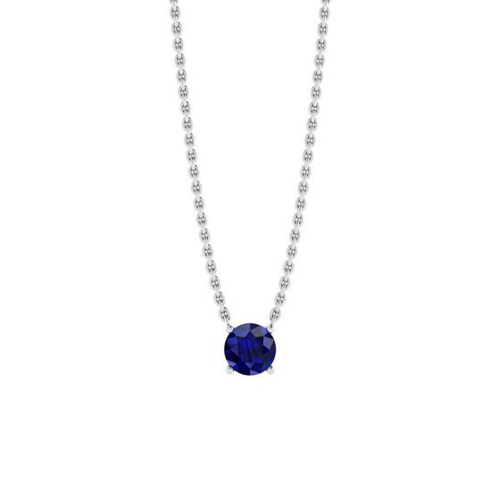 1/2 carat Round Sapphire on White Gold Chain, Enlarge image 1