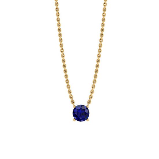 1/2 carat Round Sapphire on Yellow Gold Chain, Enlarge image 1