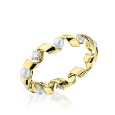 Ring with diamonds and Sea Pearls Yellow Gold - Ruban Collection